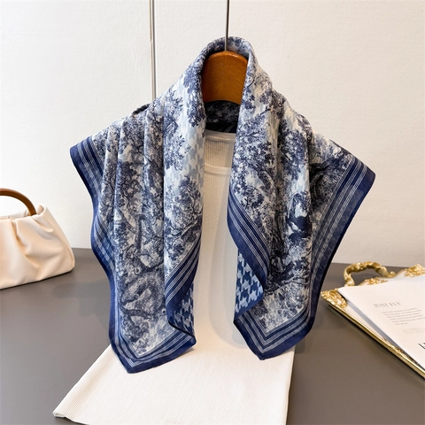 Foulard Carré Bandana Double Face Polyester Satin Toile De Jouy Pied De Poule Motif Fleuri Accessoires De Mode Femme