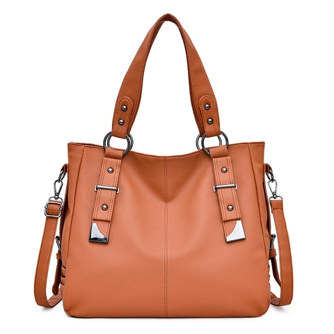 Bolso Tote Grande Para Mujer Patrón Lichi Cuero PU Bolso De Mano Informal Bolso De Hombro Para Viajar Con Correa Desmontable Decoración De Remaches