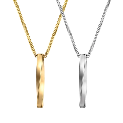 Gedrehter Vertikaler Stab Anhänger Halskette Edelstahl Minimalistischer Geometrischer Hip Hop Schmuck Für Männer