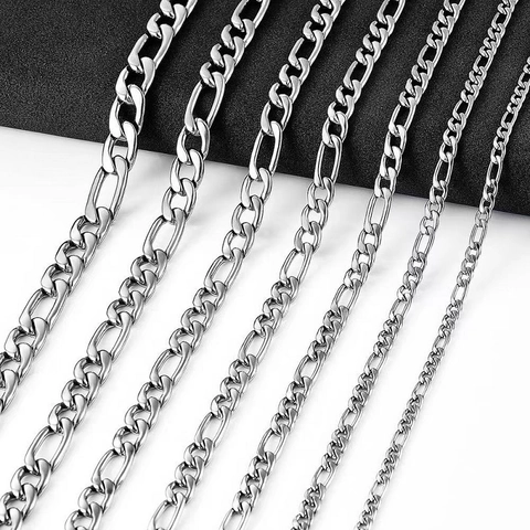Collana Catena Figaro Acciaio Inossidabile Maglia NK Lucido Hip Hop Punk Streetwear Gioielli Per Uomo Donna