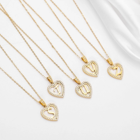 Stainless Steel Heart Letter Pendant Necklace With Zirconia For Women Fashion Light Luxury Adjustable Clavicle Chain Jewelry Gift