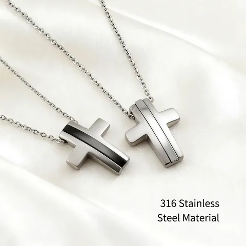 Collier Pendentif Croix 316 Titane Acier Inoxydable Industriel Minimaliste Bijoux Religieux Pour Hommes Femmes