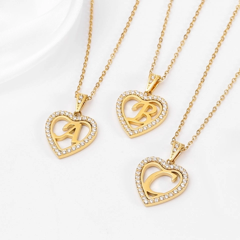 Herz Initialen Kette Edelstahl Zirkonia Inlay Hohlbuchstabe Anhänger Minimalistischer Schmuck Für Damen Herren Geschenk