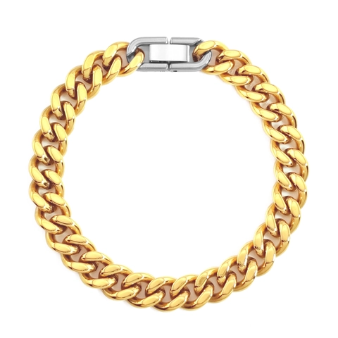 Bracciale A Maglia Cubana Titanio Acciaio Inossidabile Bicolore Lucido Hip Hop Streetwear Uomo Unisex Chiusura Gioiello