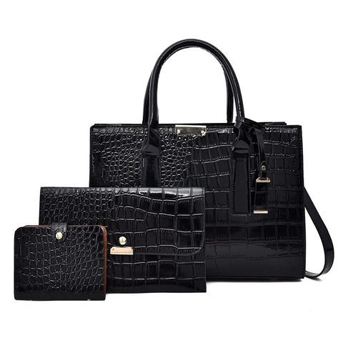 Women Glossy PU Leather Crocodile Pattern Handbag Crossbody Bag And Wallet Large Capacity Top Handle Elegant Functional