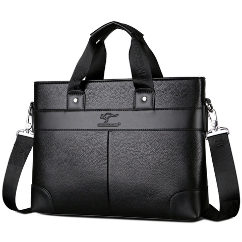 Men Business Briefcase PU Leather Lychee Pattern Waterproof Office Work Laptop Handbag Crossbody Shoulder Bag
