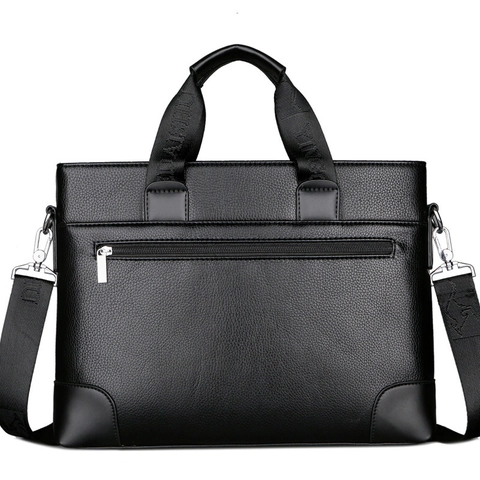 Men Business Briefcase PU Leather Lychee Pattern Waterproof Office Work Laptop Handbag Crossbody Shoulder Bag