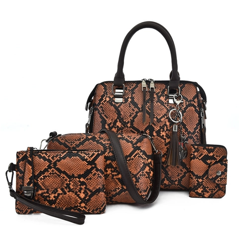 Γυναικεία Τσάντα PU Δέρμα Σχέδιο Φιδιού Python Print Τσάντα Χειρός Χιαστί Πορτοφόλι Μόδα Casual Φούντα Αξεσουάρ