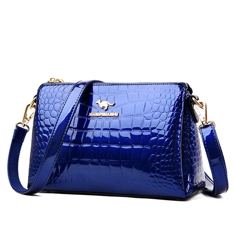 Sac Bandoulière Femme Cuir PU Verni Gaufré Crocodile Sac Épaule Main Compartiments Multiples Matériel Doré Élégant