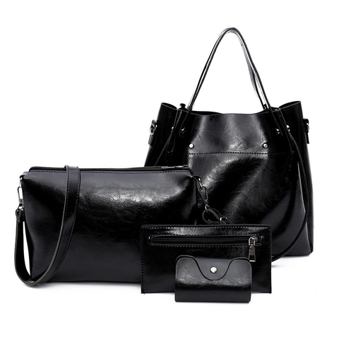 Bolso Tote de Cuero Sintético Retro Y Bolso Bandolera Y Billetera Y Tarjetero Para Mujer Color Sólido Bolso de Mano Minimalista Con Remaches de Metal Bolso de Viaje de Moda