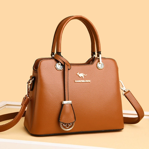 Women Handbag Lychee Grain PU Leather Top Handle Crossbody Shoulder Bag With Detachable Strap Golden Hardware Elegant