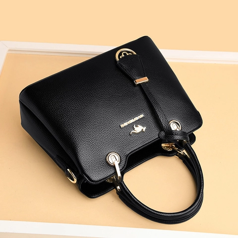 Women Handbag Lychee Grain PU Leather Top Handle Crossbody Shoulder Bag With Detachable Strap Golden Hardware Elegant