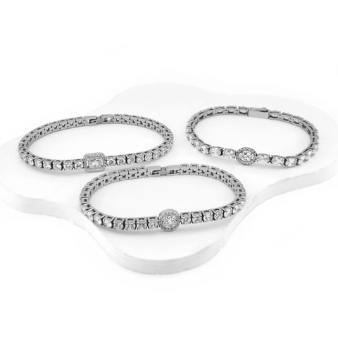 Elegant Tennis Bracelet Stainless Steel Zircon Geometric Halo Round Oval Square Main Stone Fashion Jewelry Gift