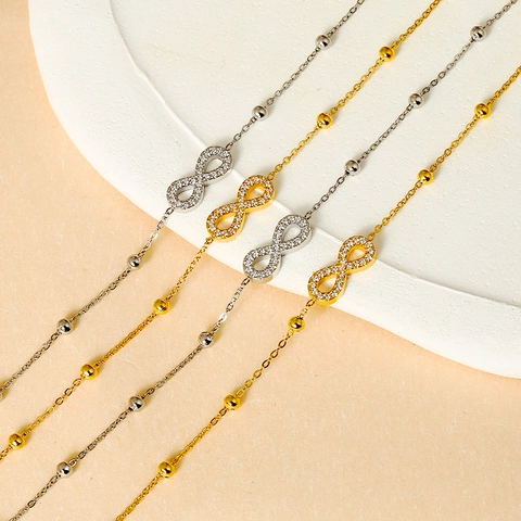 Oneindigheid Armband Roestvrij Staal Met Zirkonia Kralenketting Verstelbaar Minimalistische Mode-Sieraden Voor Dames