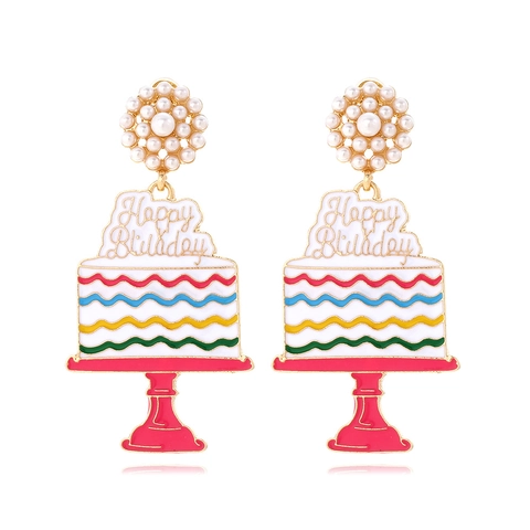 Orecchini Pendenti Torta Di Compleanno Con Smalto Künstliche Perle Di Imitazione E Perno Per Orecchini In Acciaio Inossidabile Per Donne