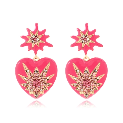 Herz Ohrhänger Mit Edelstahlstecker Rosa Emaille Sternmuster Strass Y2K Retro Schmuck Für Frauen