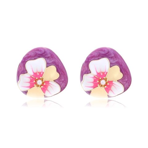 Süße Blumenohrstecker Emaille Zinklegierung Mit Imitationsperle Retro Blumenmuster Schmuck Für Frauen