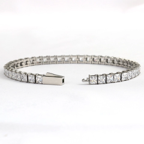 Bracciale Tennis In Acciaio Inossidabile Con Zircone Quadrato Iced Out Gioielli Di Moda Hip Hop Per Uomo E Donna