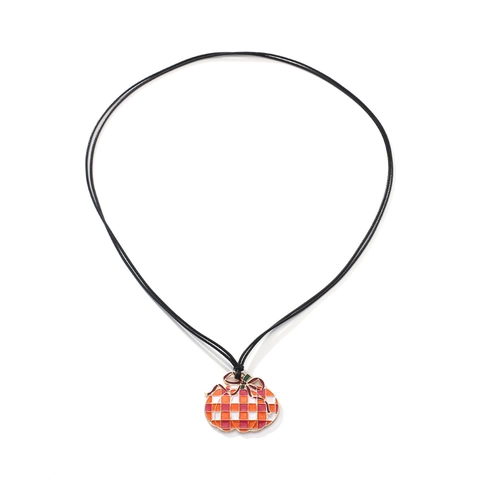 Collar Con Colgante De Calabaza De Aleación De Zinc Esmalte A Cuadros Y Cuerda De Cera Negra Joyas De Halloween Otoño Mujer