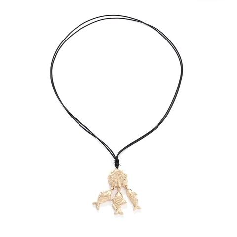 Collar Colgante Concha Pez Aleación Oro Tropical Playa Joyería Bohemia Mujeres Cuerda Cera Negra Ajustable