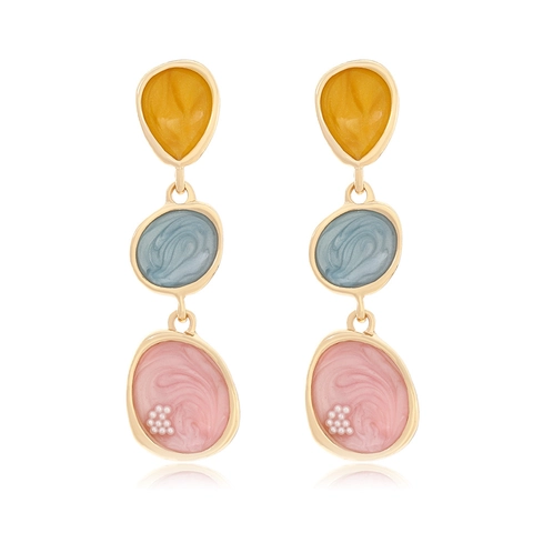 Irregular Geometric Drop Earrings Zinc Alloy Enamel Drip Oil Faux Artificial Pearl Accents Long Dangle Elegant Fashion For Women
