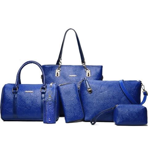 Geprägte Rosenmuster PU Leder Damen Handtaschen Tote Boston Umhängetasche Lange Brieftasche Beutel Schlüsselhalter Elegant