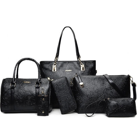 Geprägte Rosenmuster PU Leder Damen Handtaschen Tote Boston Umhängetasche Lange Brieftasche Beutel Schlüsselhalter Elegant