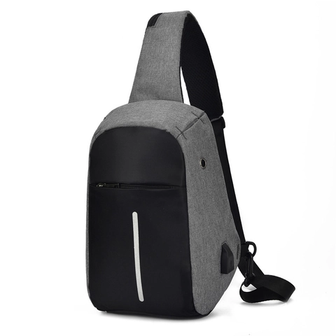 Sac de Poitrine Antivol pour Hommes Avec Port de Charge USB Bande Réfléchissante Tissu Oxford Grande Capacité Casual Crossbody Sling Bag Voyage Sports de Plein Air