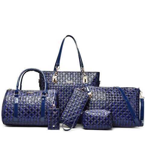 Sacs À Main Mode Femme En Cuir PU Brillant Gaufrage Géométrique Comprenant Fourre-Tout Sac Bandoulière Boston Pochette Portefeuille
