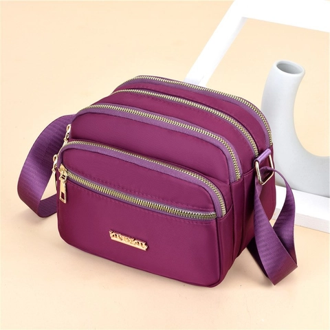 Women Crossbody Bag Nylon Waterproof Multi-Layer Zipper Pockets Large Capacity Simple Casual Shoulder Handbag Travel