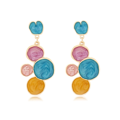 Geometrische Runde Tropfenohrringe Bunte Emaille Legierung Mit Künstlichen Künstliche Perlen Retro Boho Stil Für Frauen Abstrakter Schmuck