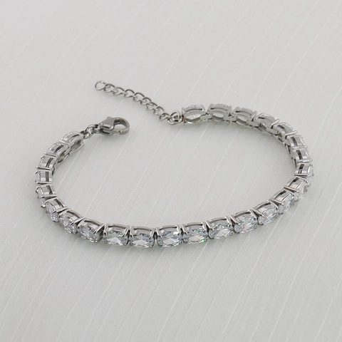 18K Verguld Roestvrij Staal Ovaal Zirkonia Tennis Armband Hip Hop Premium Verstelbare Ketting Unisex Sieraden Cadeau