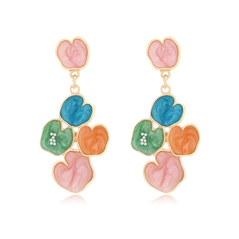 Orecchini Pendenti A Fiore In Smalto Colorato Gioielli In Lega Con Künstliche Perle Di Imitazione Moda Floreale Per Donne Stile Vacanza Retrò