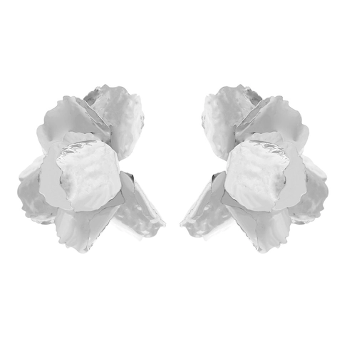 Grote Bloem Oorknopjes Dimensional Retro Legering Gehamerd Metaal Floraal Statement Sieraden Voor Dames Vintage Mode