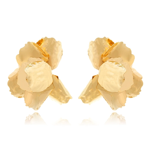 Grote Bloem Oorknopjes Dimensional Retro Legering Gehamerd Metaal Floraal Statement Sieraden Voor Dames Vintage Mode