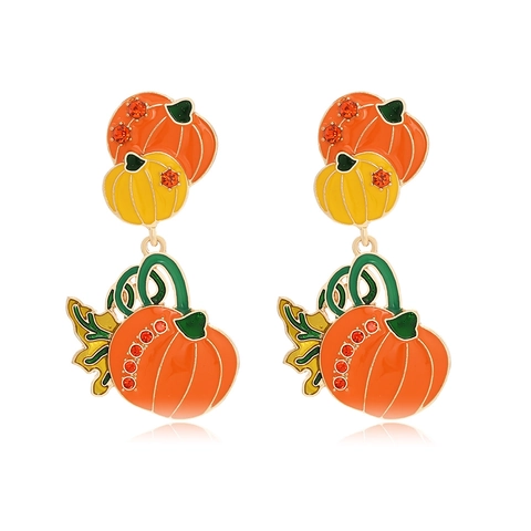 Halloween Kürbis Hängeohrringe Legierung Emaille Strass Festlicher Schmuck Neuheit Accessoire Für Damen