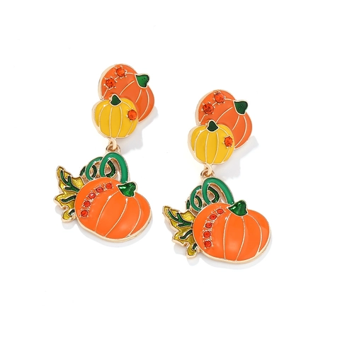 Halloween Kürbis Hängeohrringe Legierung Emaille Strass Festlicher Schmuck Neuheit Accessoire Für Damen