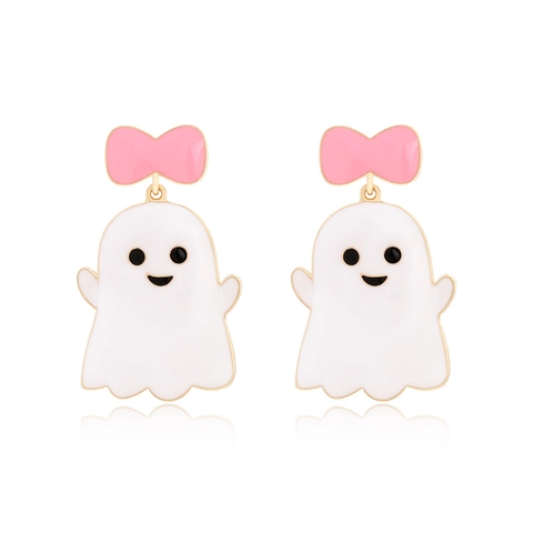 Orecchini Halloween Fantasma Carino Lega Zinco Smalto Fiocco Rosa Gioielli Cartoni Animati Per Donne Ragazze Regalo Festa