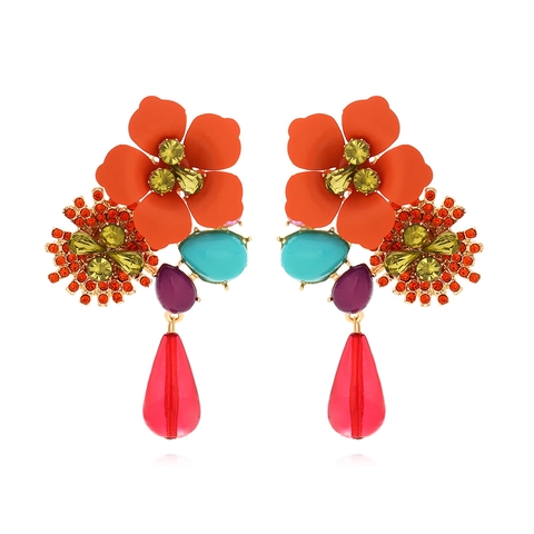 Bohemian Blumen Tropfenohrringe Lange Mehrlagige Florale Hänger Mit Strass Legierung Statement Schmuck Für Damen