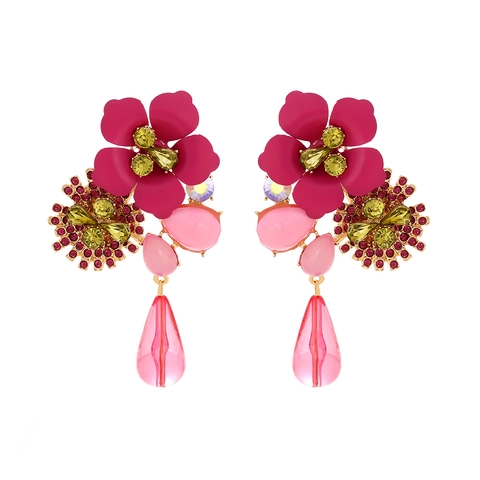 Bohemian Blumen Tropfenohrringe Lange Mehrlagige Florale Hänger Mit Strass Legierung Statement Schmuck Für Damen