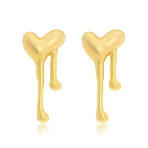 Matte Goldene Legierung Herz Tropfenohrringe Unregelmäßiges Fluid Geschmolzenes Design Retro Metall Textur Mode Damen