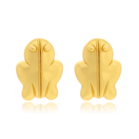 Retro Sculpted Frog Stud Earrings For Women Matte Gold Tone Zinc Alloy Animal Shape Exaggerated Vintage Style Jewelry Gift