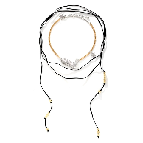 Western Cowboy Boot Pendant Necklace Vintage Long Multi Layer Wax Cord Zinc Alloy Star Charm Beads Jewelry For Women