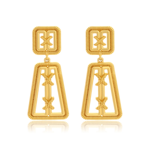 Orecchini Geometrici Vintage Lega Di Zinco Trapezio Cavo Quadrato Motivo X Texture A Costine Tono Oro Per Donne