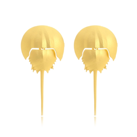 Horseshoe Crab Dangle Earrings Vintage Matte Gold Plated Zinc Alloy Ocean Animal Jewelry For Women