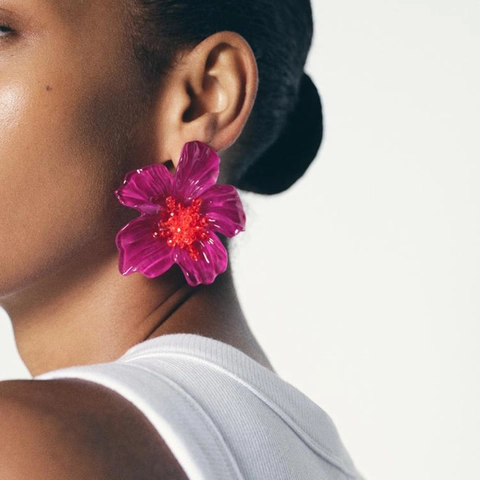 Grandes Pendientes De Flores Moradas Hechos A Mano Con Cuentas Resina Acrílico Joyería Bohemia Para Mujeres