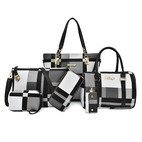 Frauen Handtaschen Tote Crossbody Geldbörse PU Leder Große Kapazität Farbblock Karomuster Schultertaschen