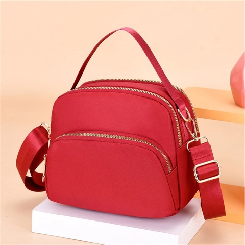 Women Crossbody Bag Waterproof Oxford Cloth Multi Layer Zipper Shoulder Handbag Casual Travel Adjustable Wide Strap