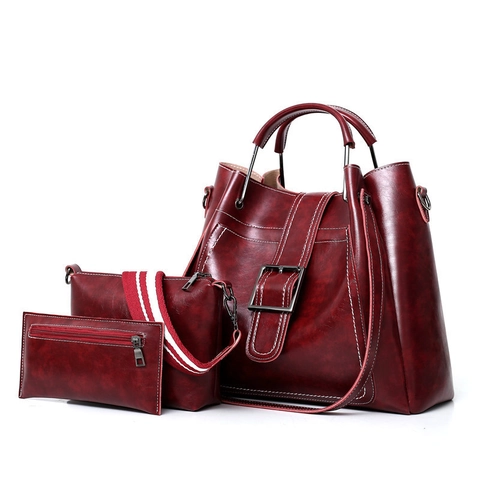 Women Tote Shoulder Bag Crossbody Purse Clutch PU Leather Belt Buckle Decor Contrast Stitching Stripe Strap Large Capacity