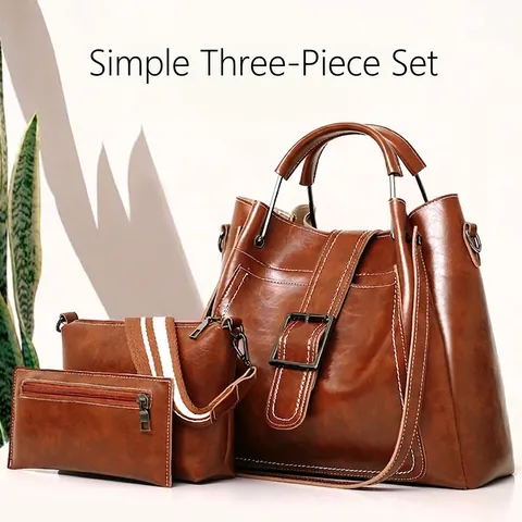 Women Tote Shoulder Bag Crossbody Purse Clutch PU Leather Belt Buckle Decor Contrast Stitching Stripe Strap Large Capacity